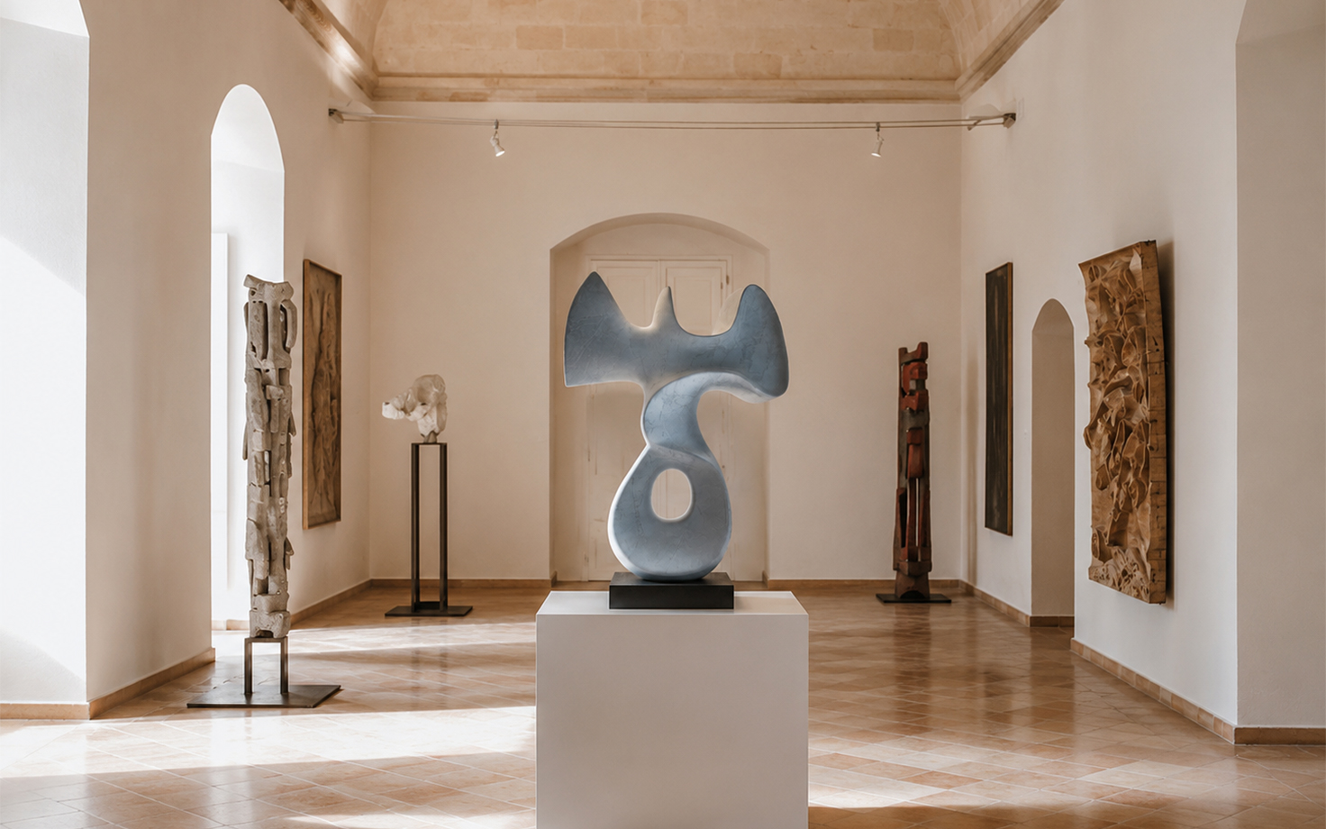 Sculpture abstraite biomorphique bleue pour musée