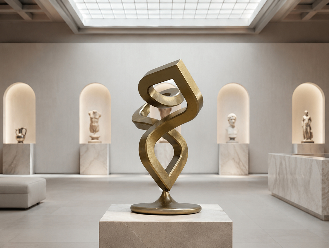 Sculpture ruban nœud en laiton pour musée