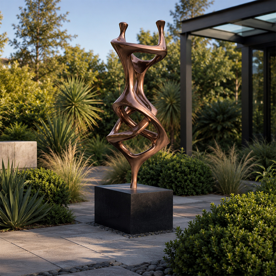 Sculpture abstraite torsadée en bronze pour jardin