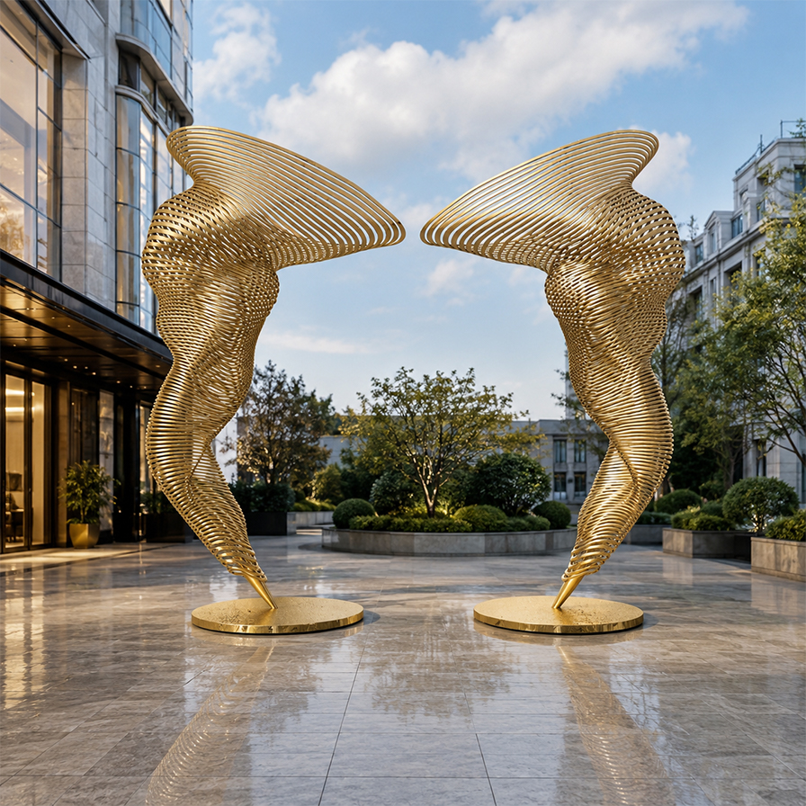 Sculpture monumentale ailes dorées pour plaza