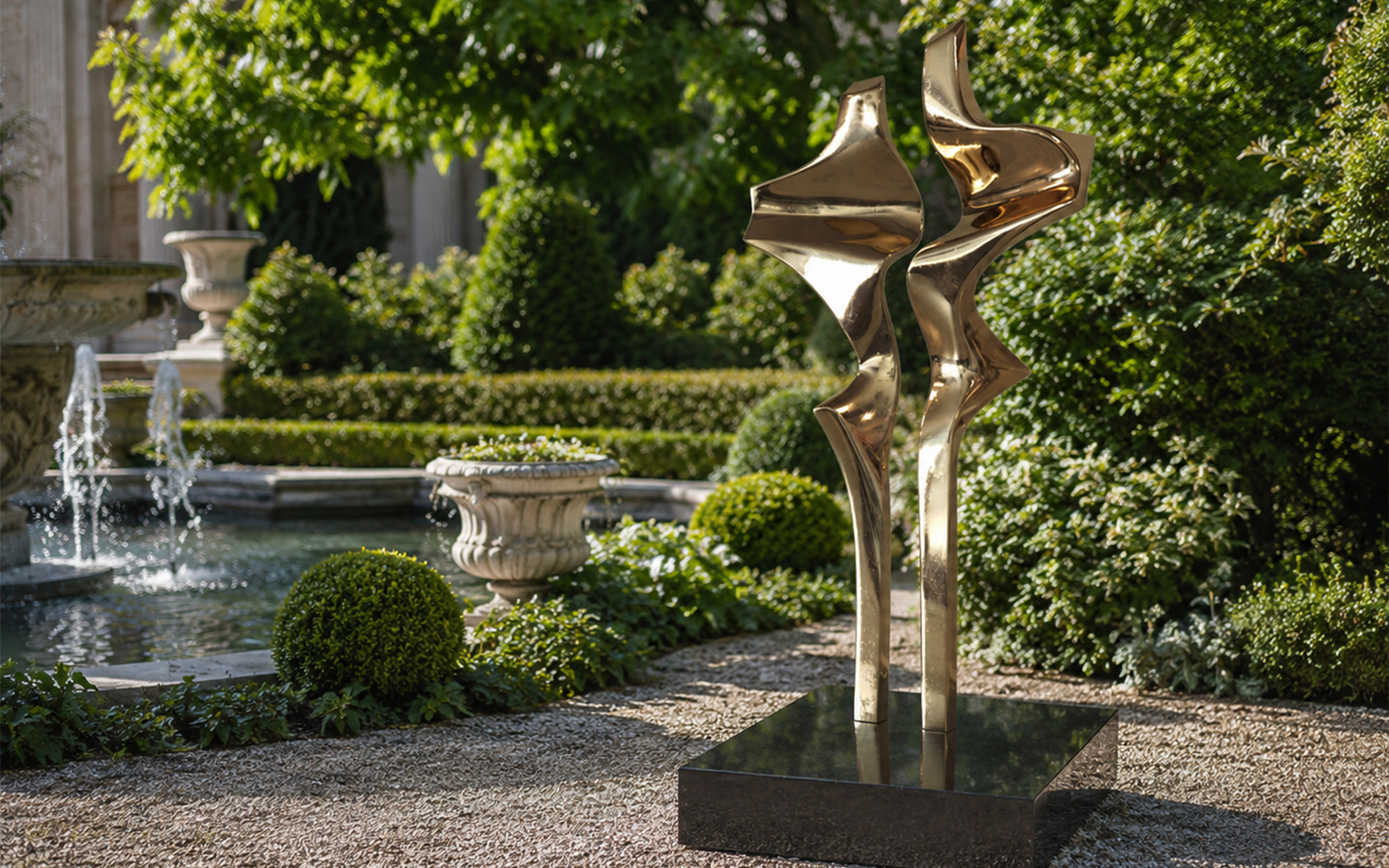 Sculpture double flamme en laiton poli pour jardin