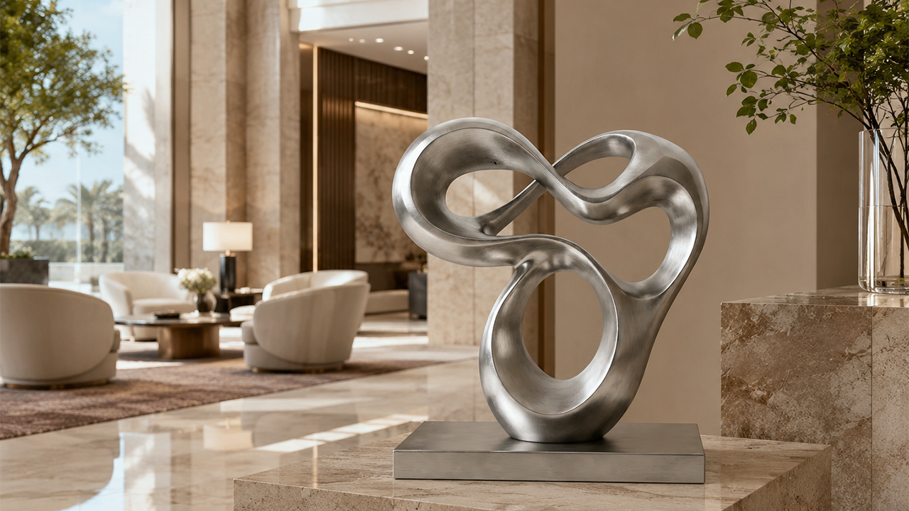 Sculpture abstraite nouée en acier pour lobby d’hôtel