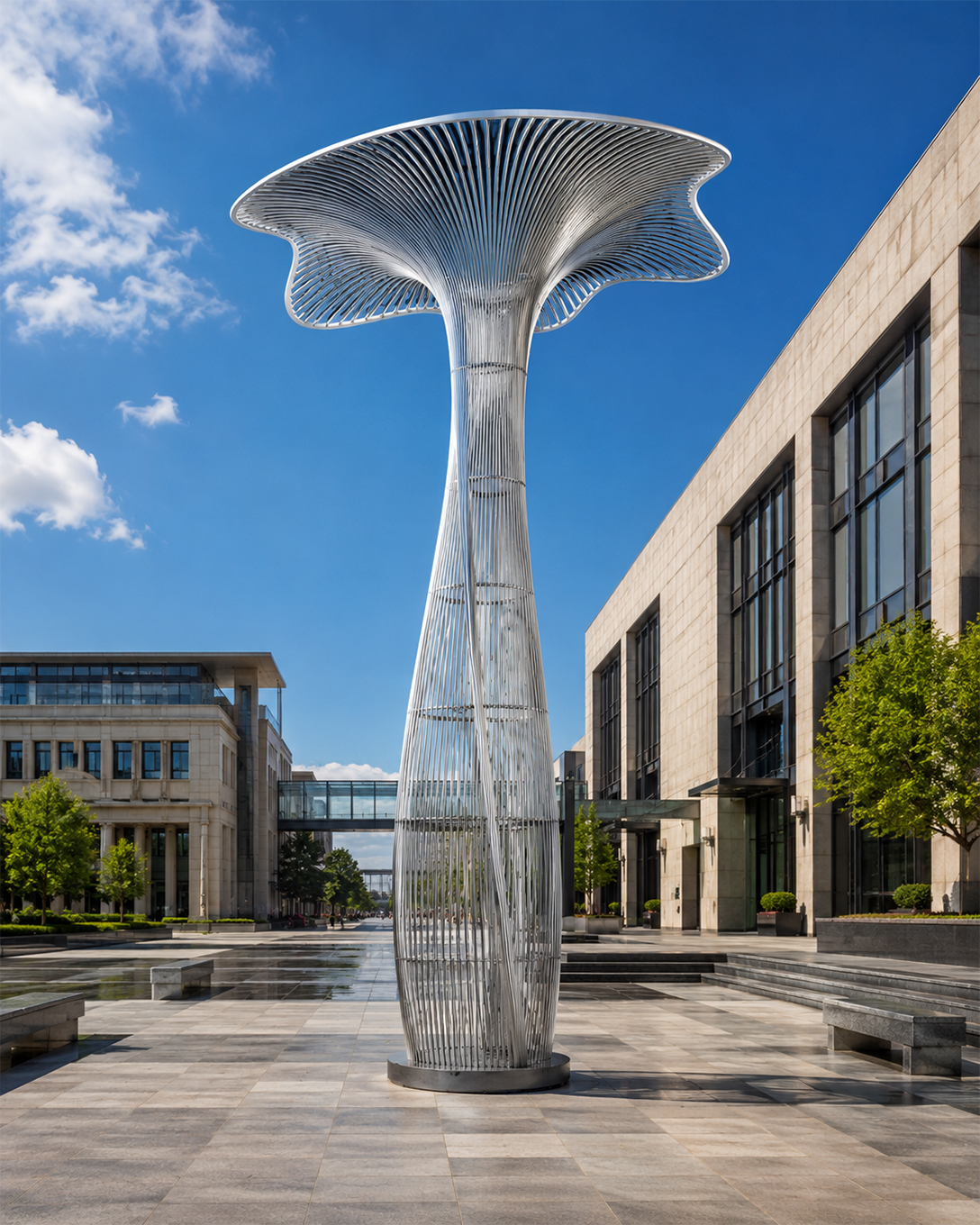 Sculpture monumentale arbre canopy en acier inoxydable pour plaza